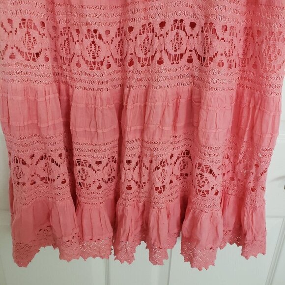 Now & Then Crochet Maxi Skirt Cotton Prairie Boho Pink Pull On Womens Size Large - Picture 9 of 11